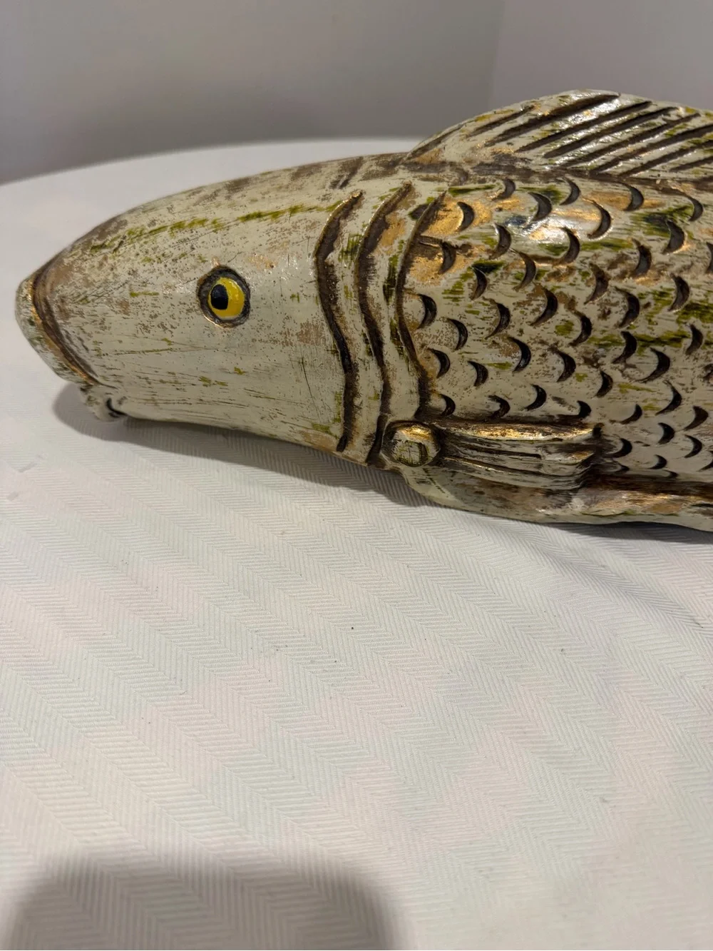 Hand-carved solid wood 18” decorative fish sculpture